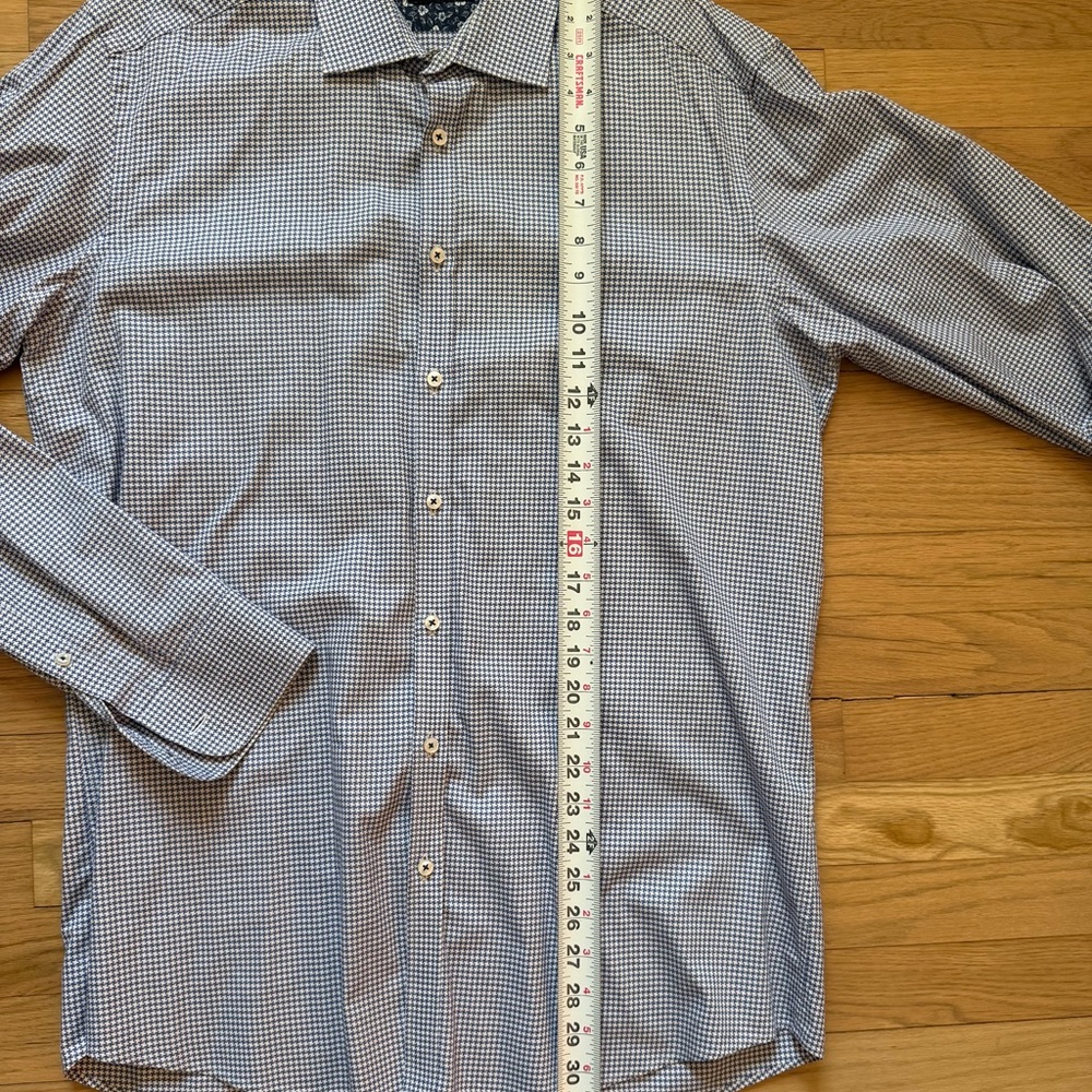 Men's Slim Fit Micro-Check Houndstooth Dress Shirt - Light Blue Sand Euro fit - Picture 5 of 7